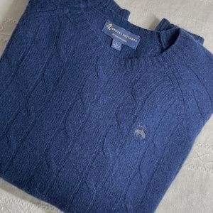 Brooks Brothers Lambswool Cable Knit Crewneck Navy Italian Yarn Mens Sweater L